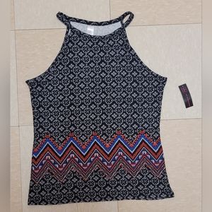 NO BOUNDARIES (NOBO) High Neck Tank Top NWT bohemian patchwork black L(11-13)